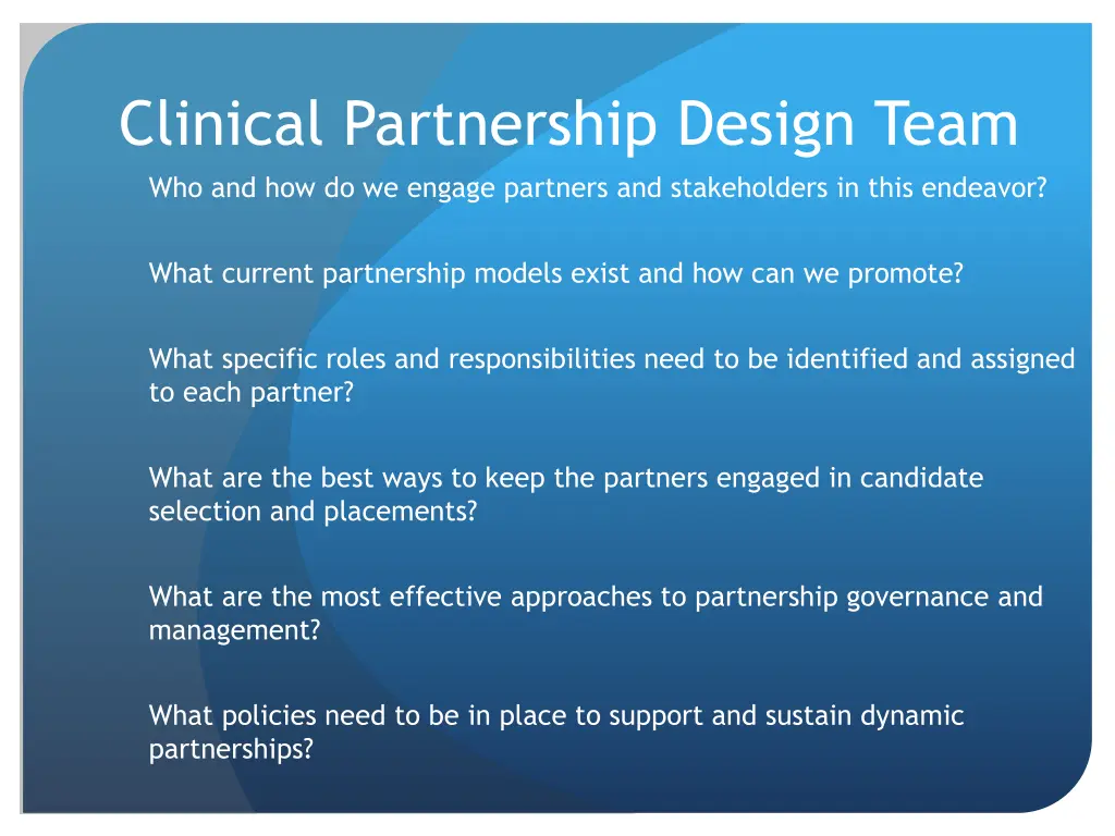 clinical partnership design team 1