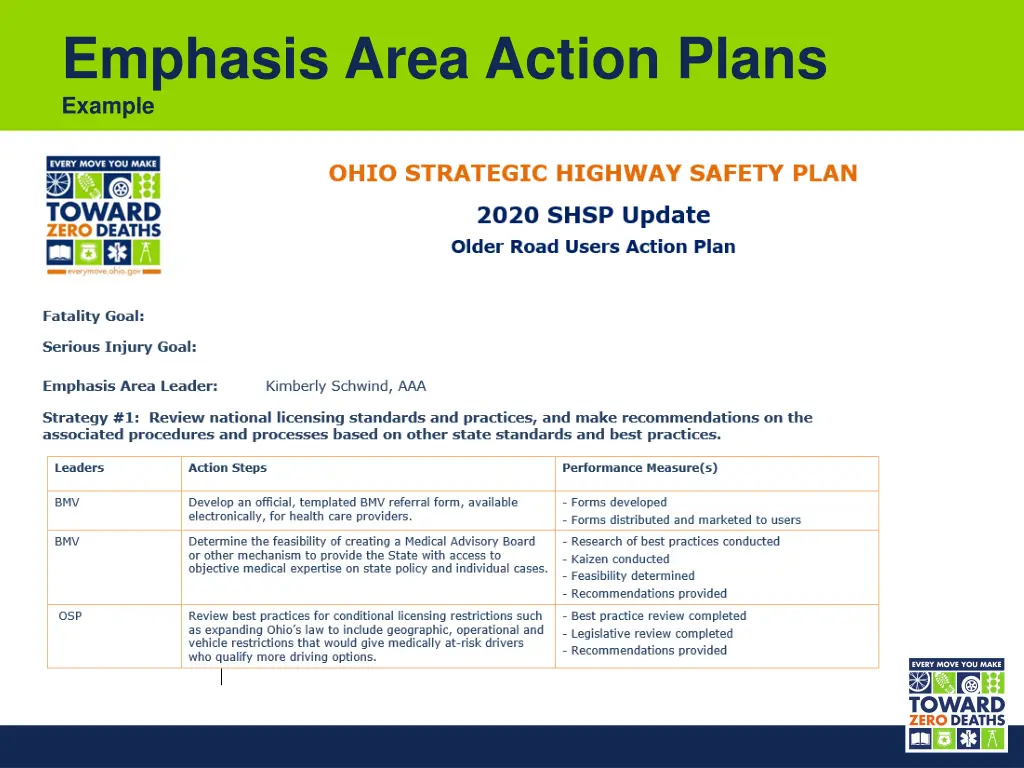 emphasis area action plans example