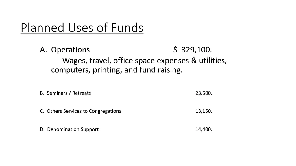 planned uses of funds 1