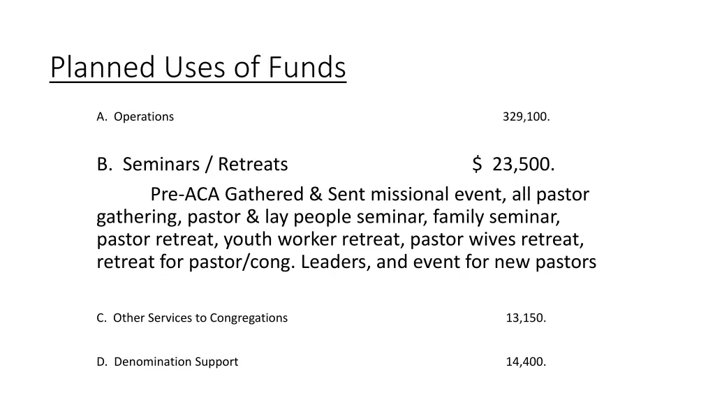 planned uses of funds 2