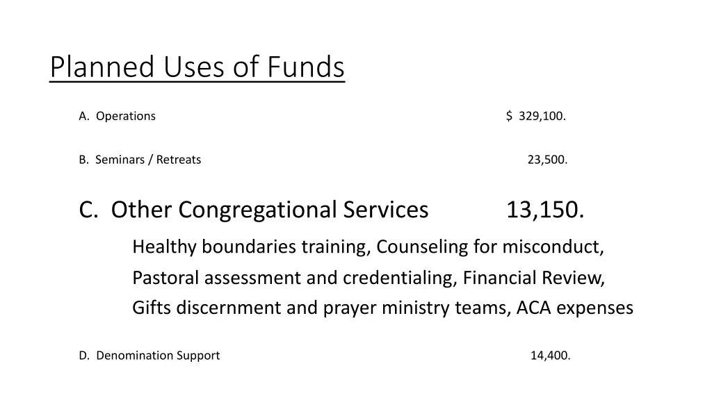 planned uses of funds 3