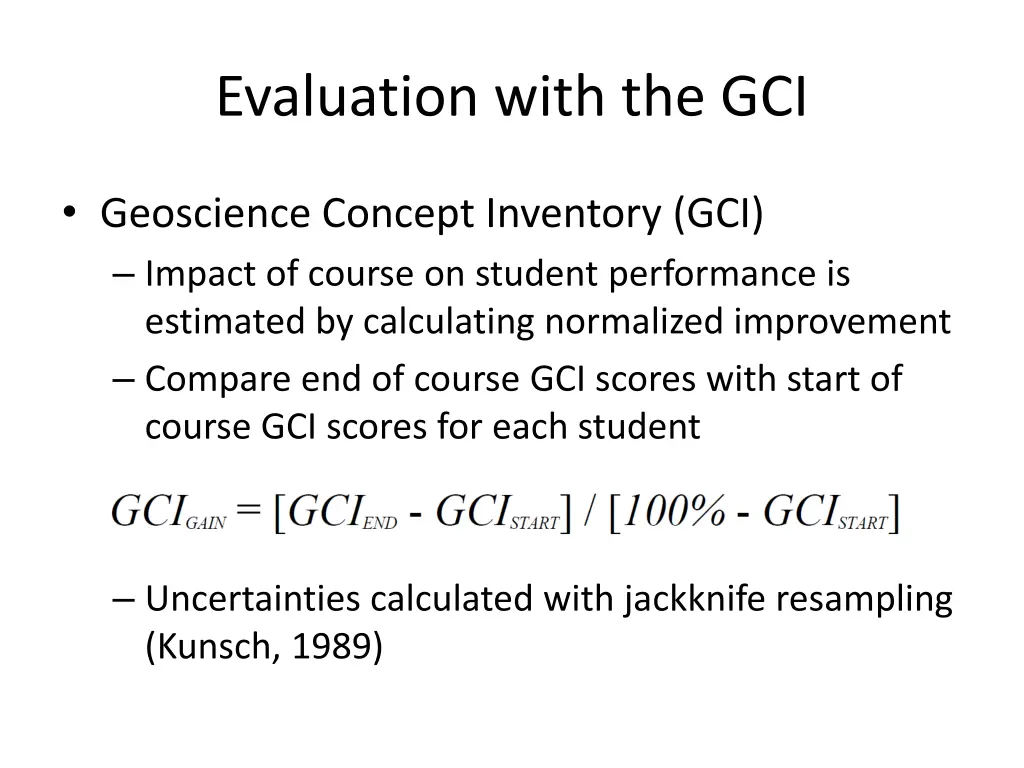 evaluation with the gci 1