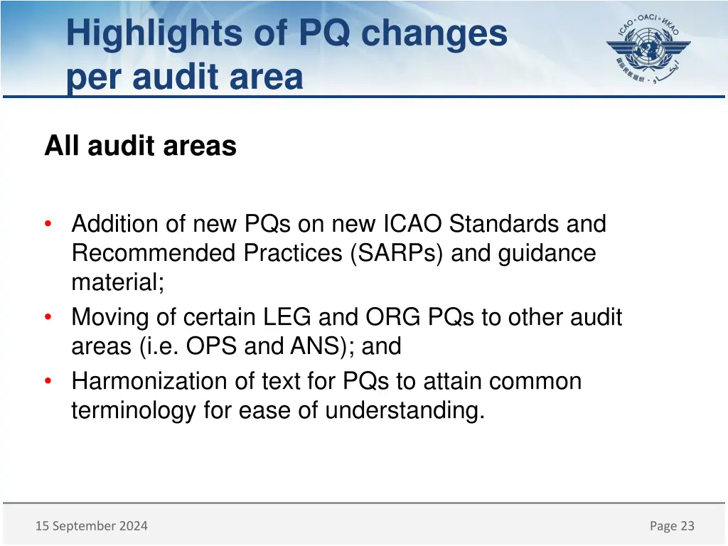 highlights of pq changes per audit area 1