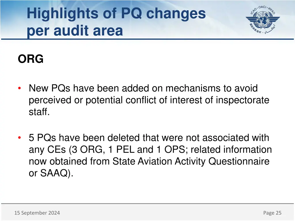 highlights of pq changes per audit area 3