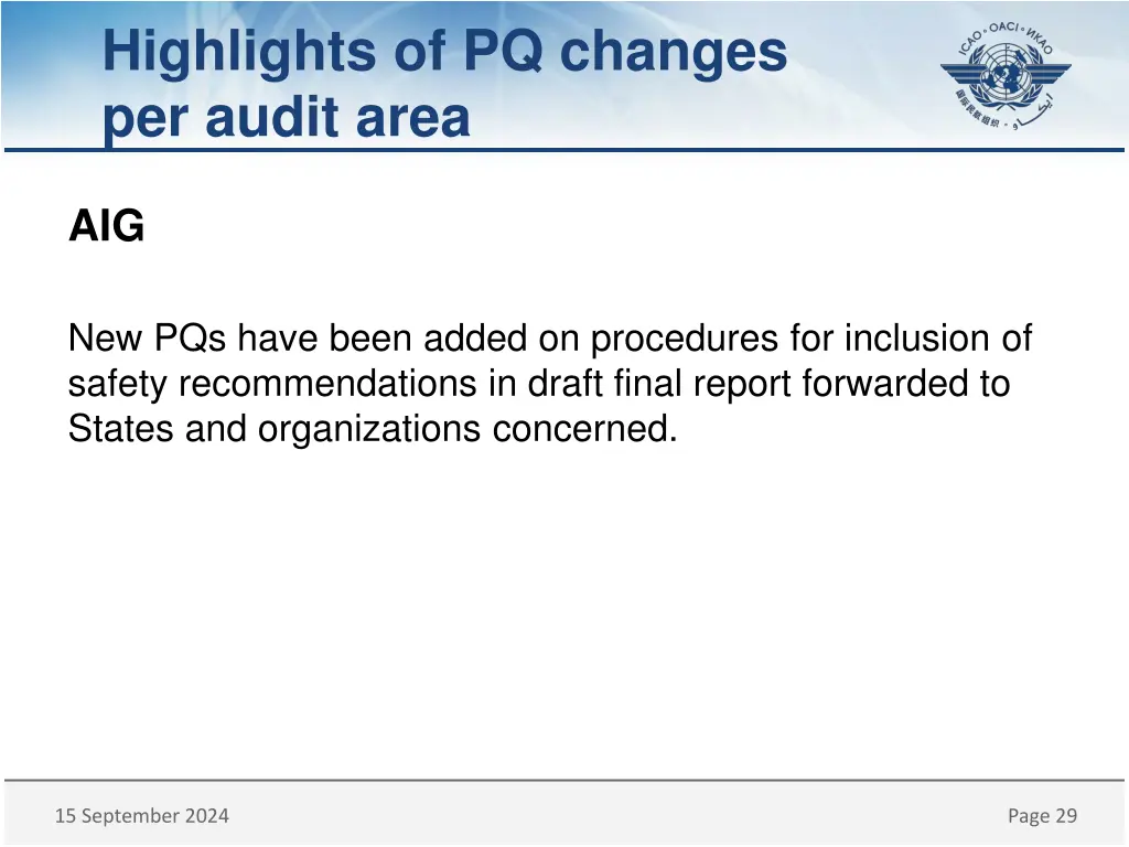 highlights of pq changes per audit area 7