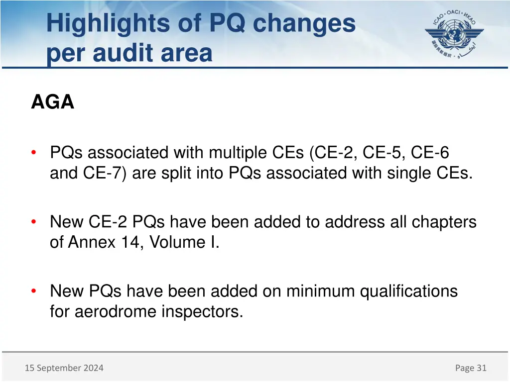 highlights of pq changes per audit area 9