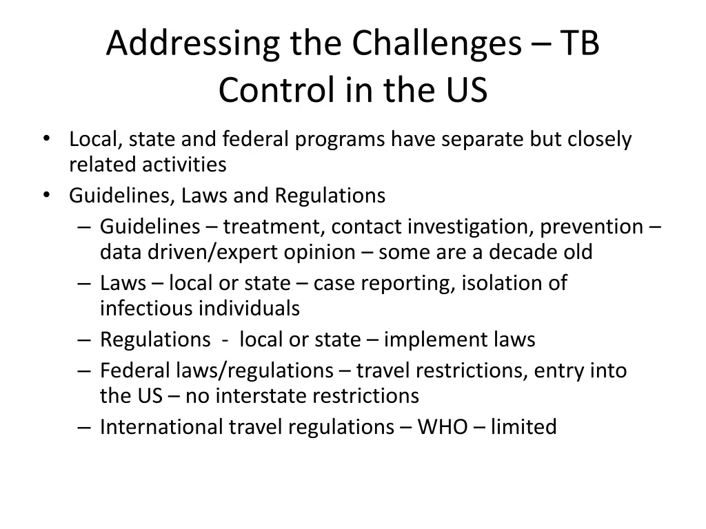 addressing the challenges tb control in the us 1