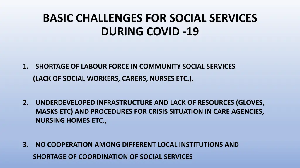 basic challenges for social services during covid