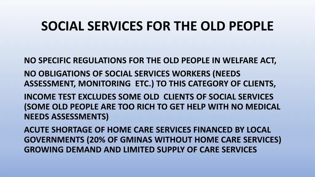 social services for the old people