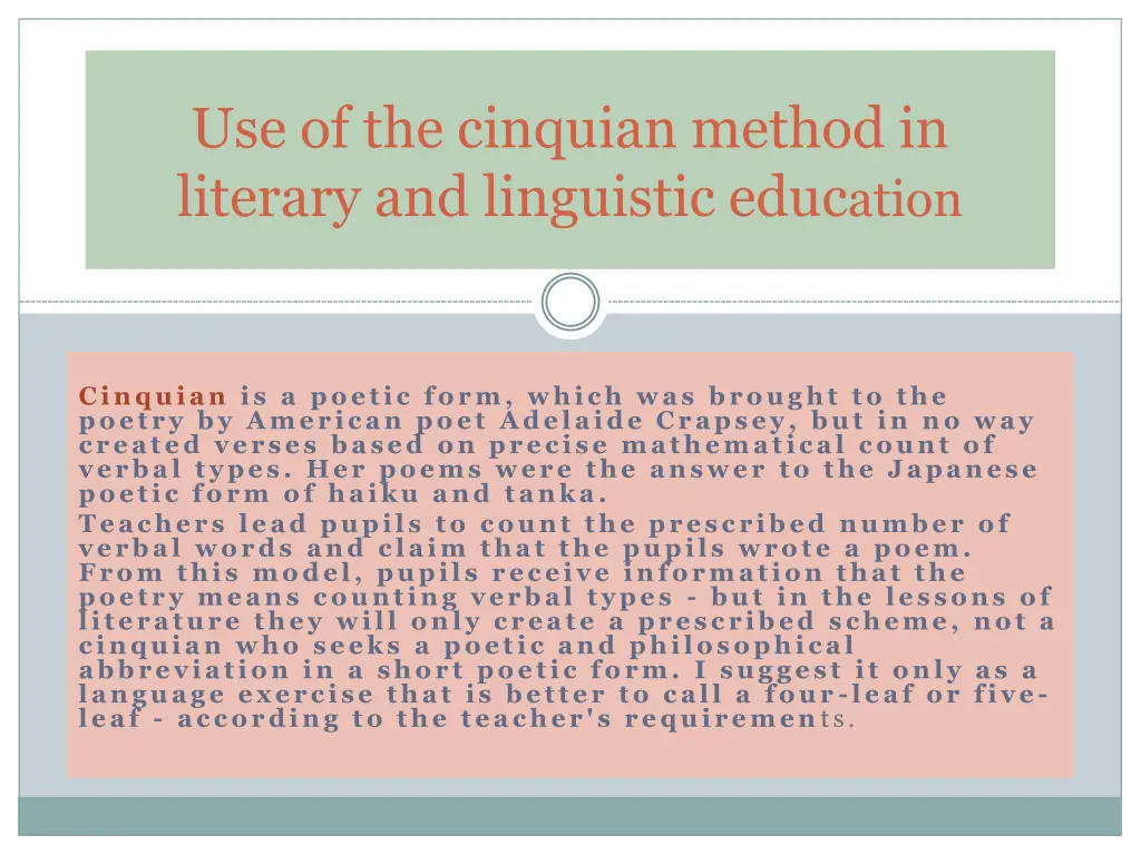 use of the cinquian method in literary 1