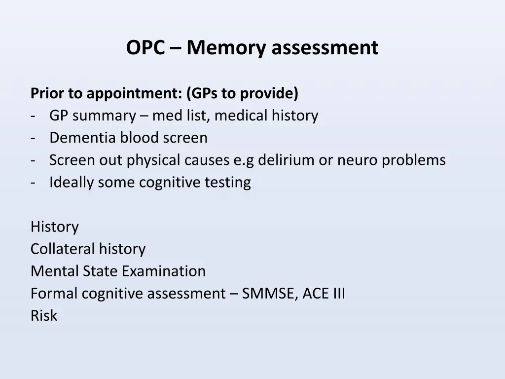 opc memory assessment 1