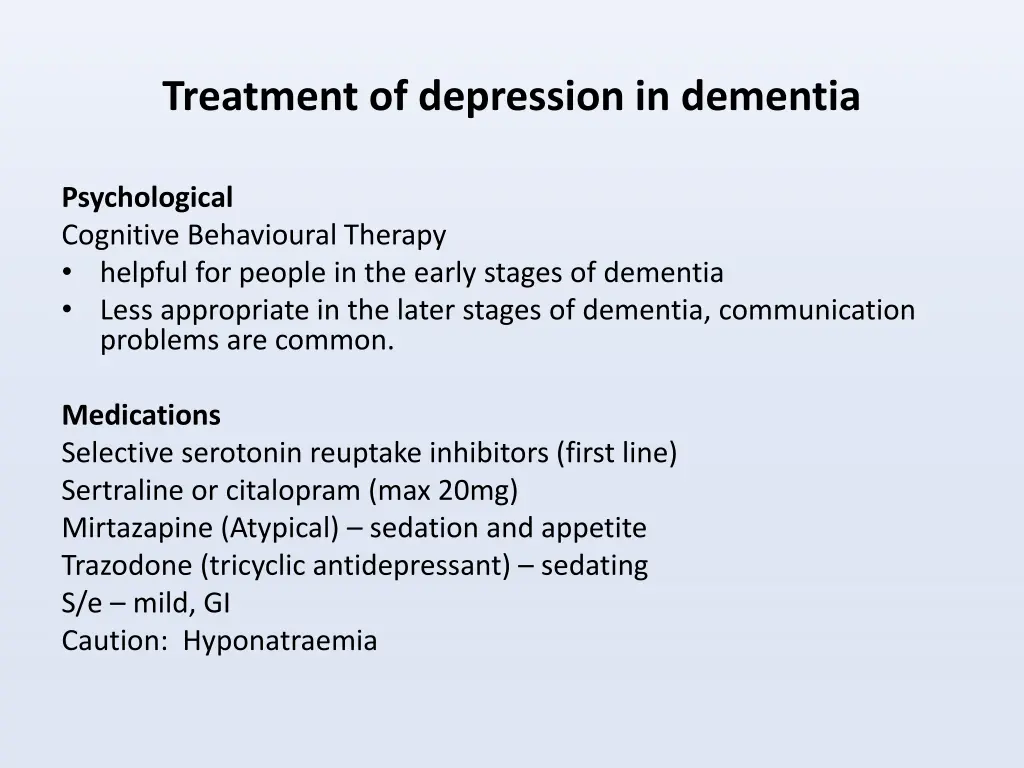 treatment of depression in dementia