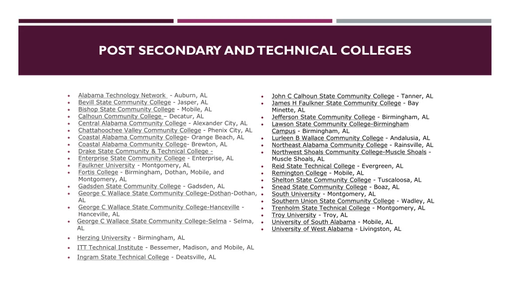 post secondary and technical colleges