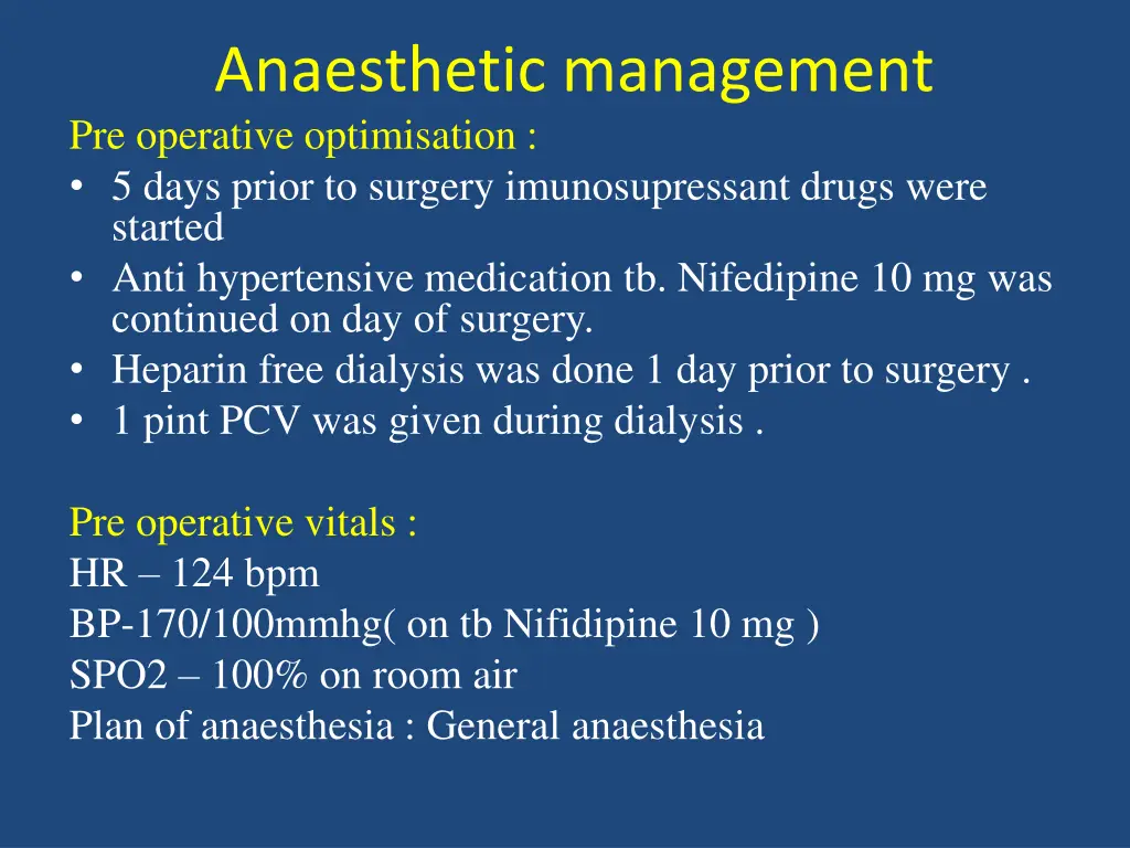 anaesthetic management pre operative optimisation