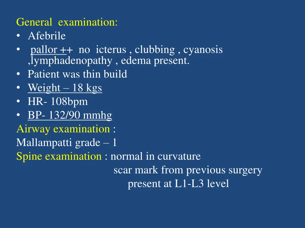 general examination afebrile pallor no icterus