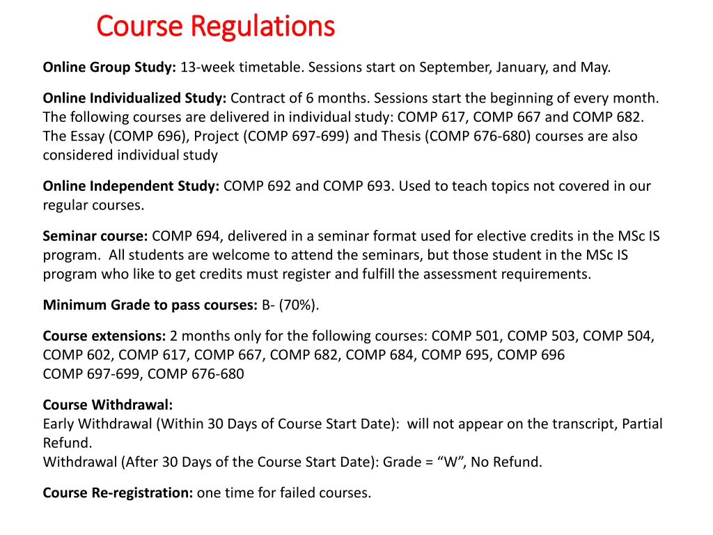 course regulations course regulations