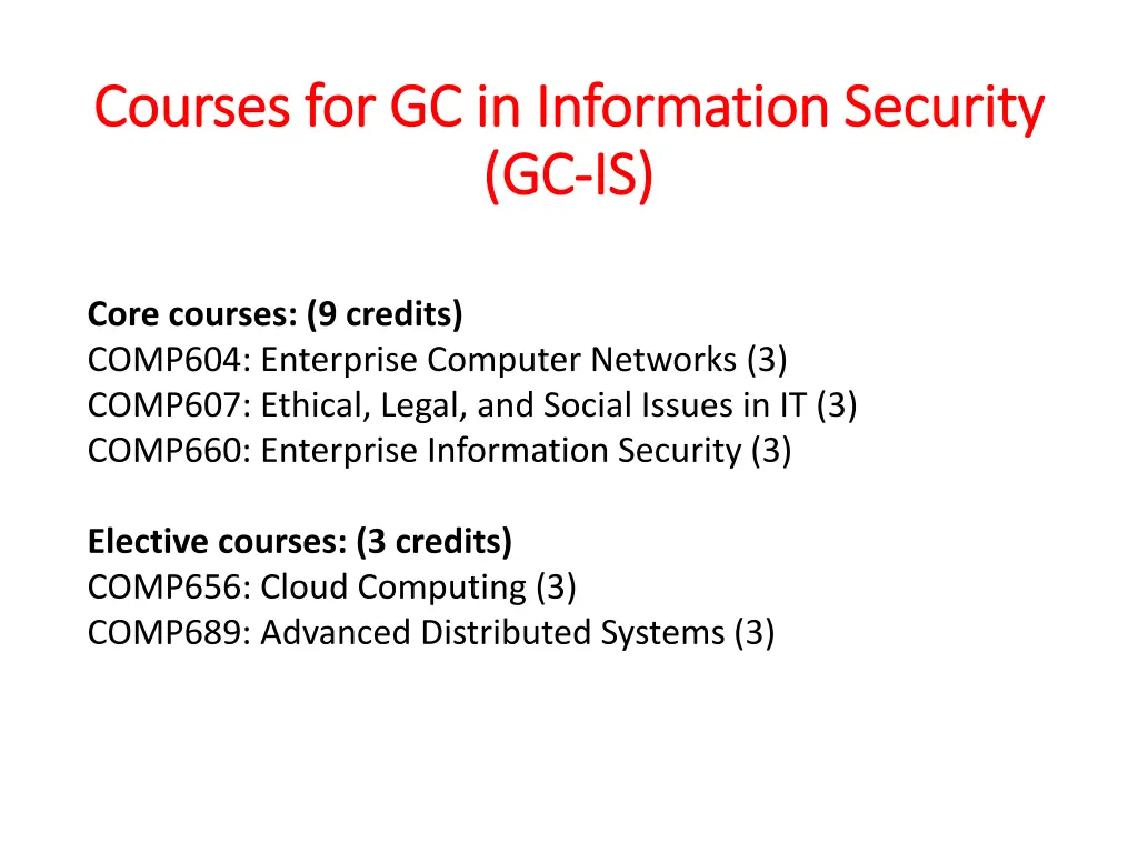 courses for gc in information security courses