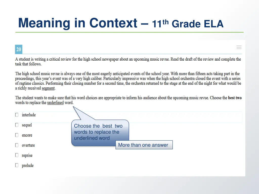 meaning in context 11 th grade ela