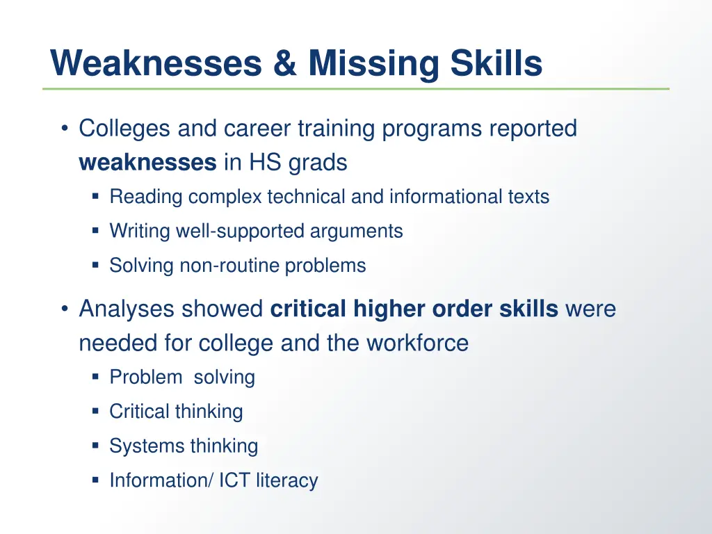 weaknesses missing skills