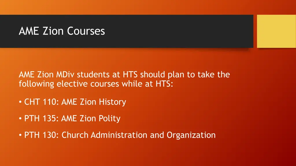 ame zion courses