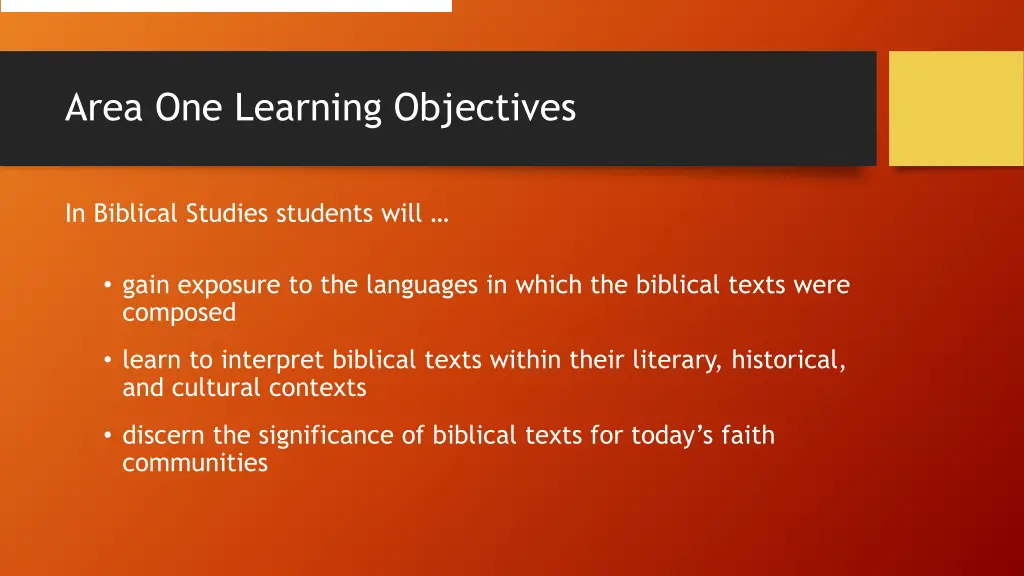 area one learning objectives