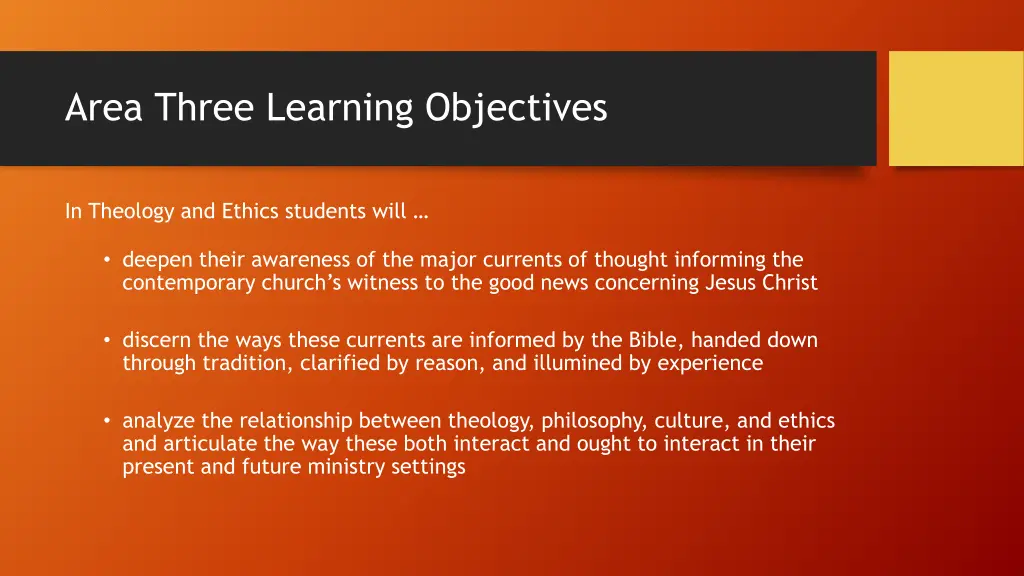 area three learning objectives