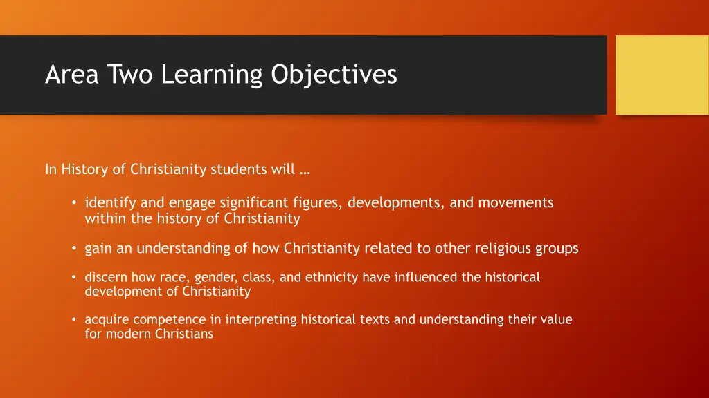 area two learning objectives