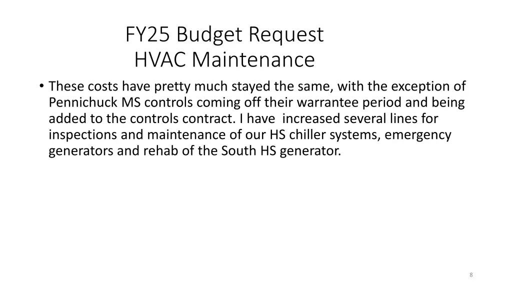 fy25 budget request hvac maintenance these costs