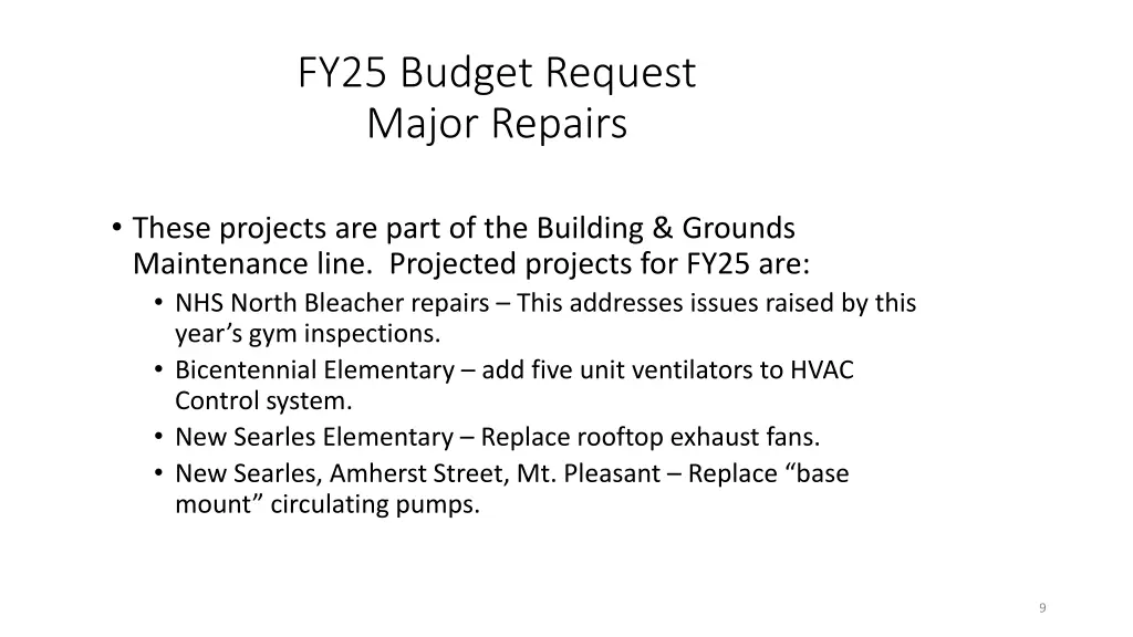 fy25 budget request major repairs