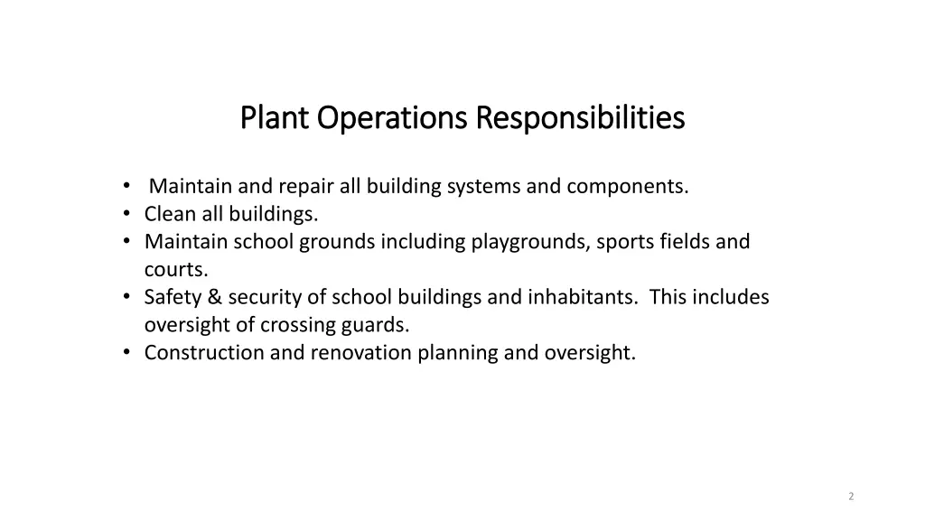 plant operations responsibilities plant