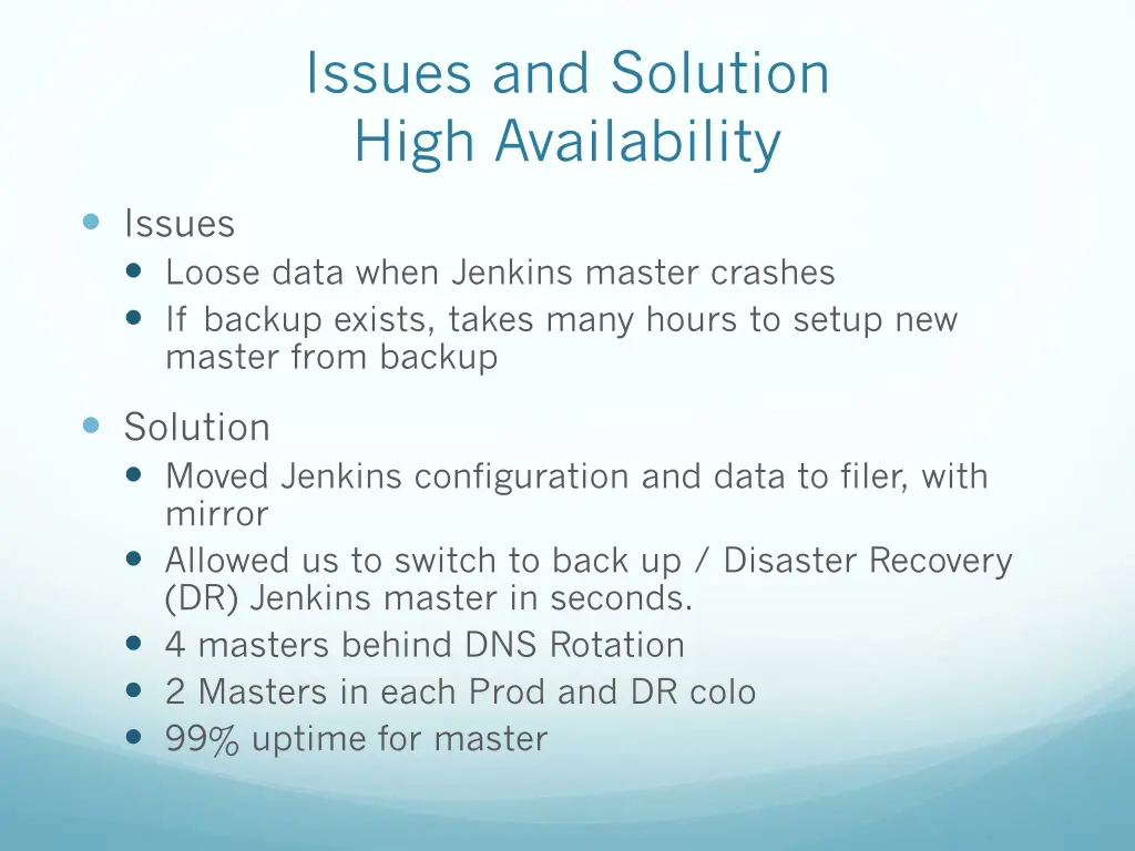 issues and solution high availability