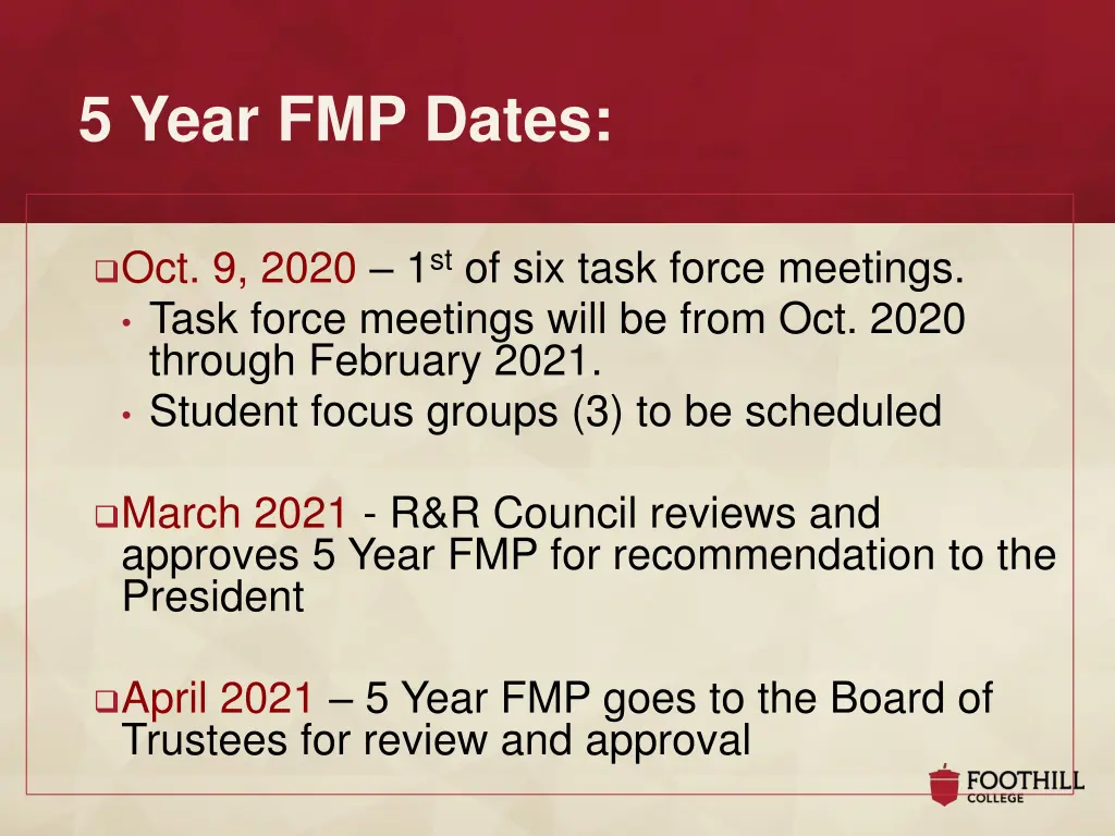 5 year fmp dates