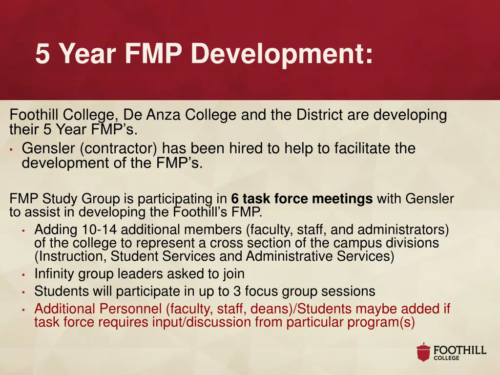 5 year fmp development