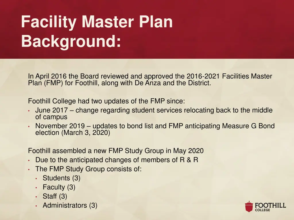 facility master plan background