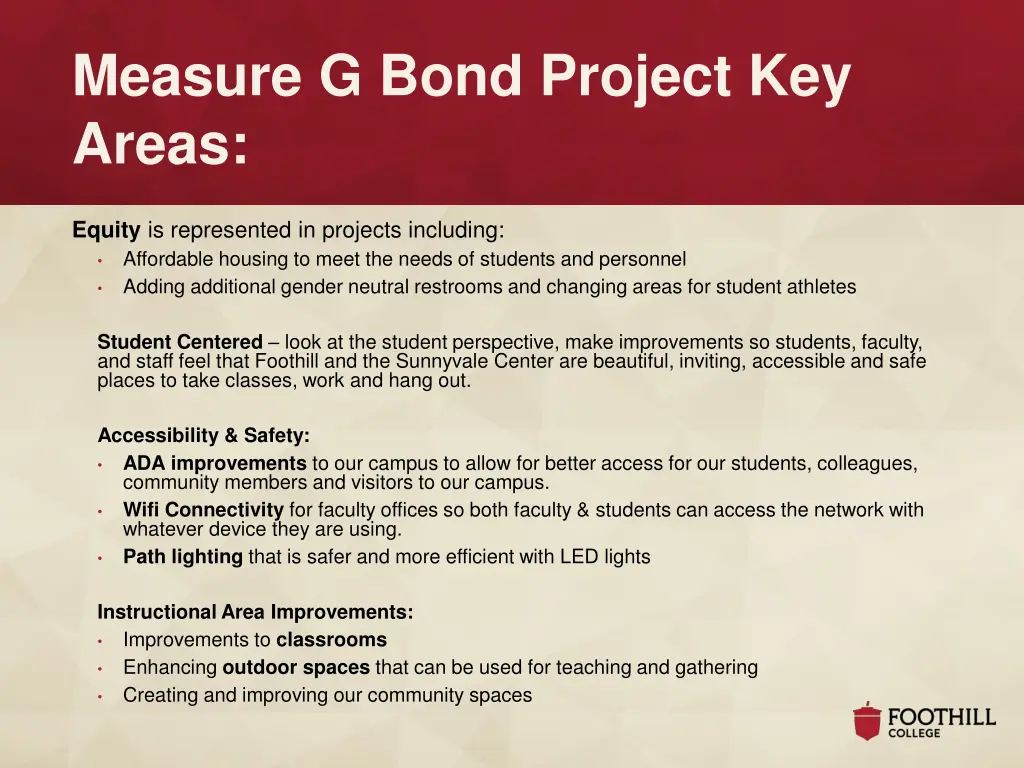 measure g bond project key areas