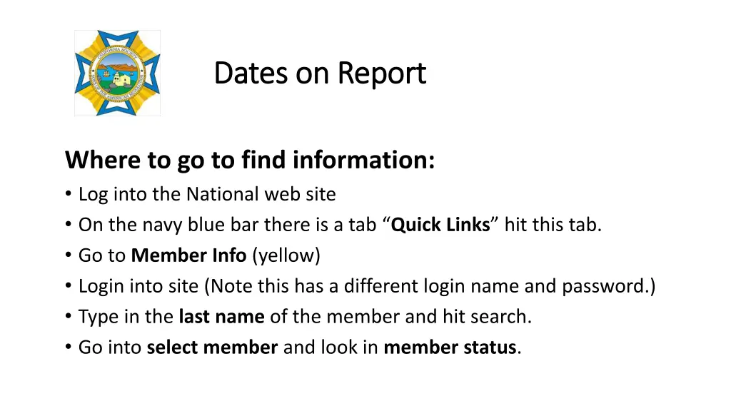 dates on report dates on report