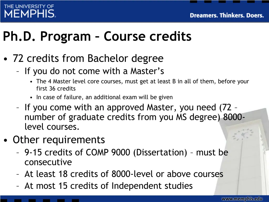 ph d program course credits