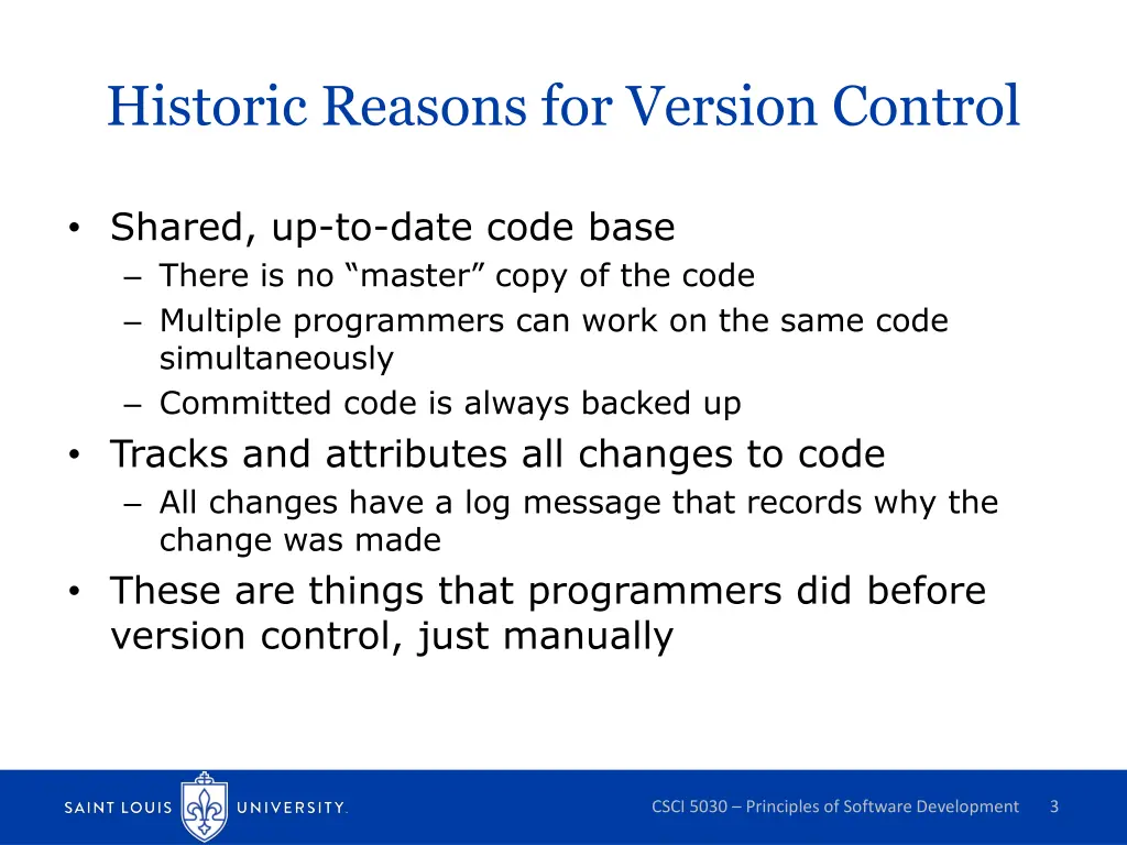 historic reasons for version control