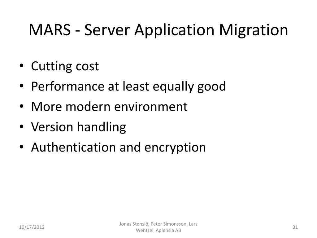 mars server application migration