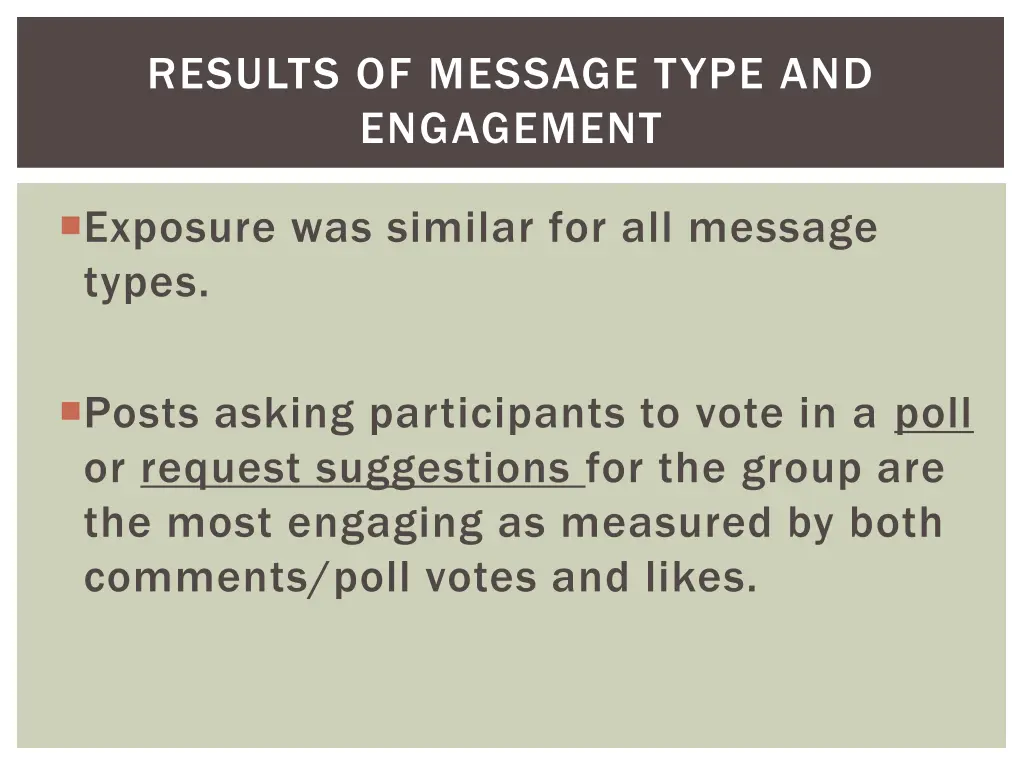 results of message type and engagement