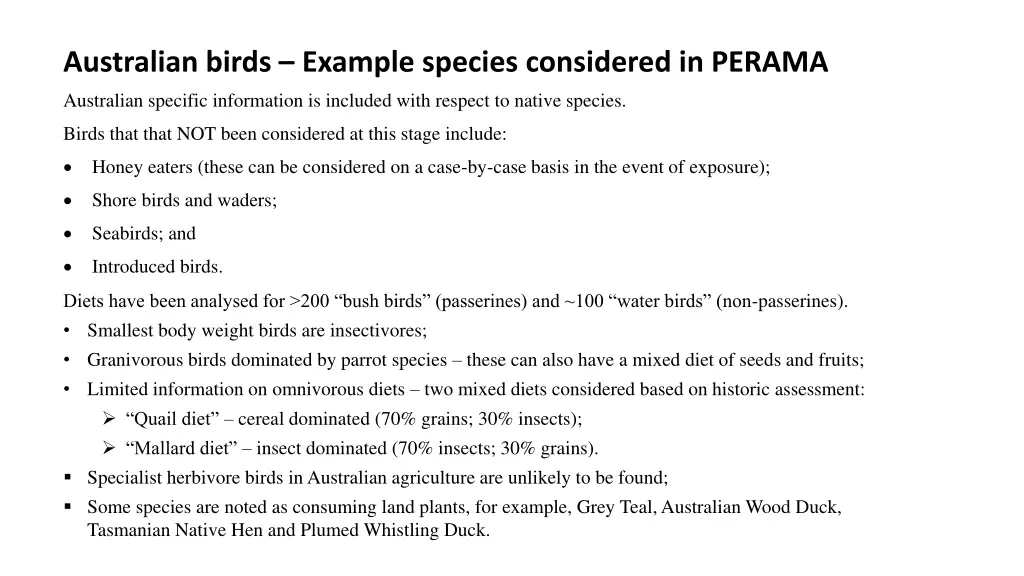 australian birds example species considered