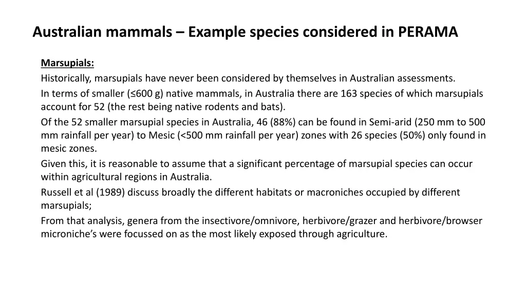 australian mammals example species considered 2