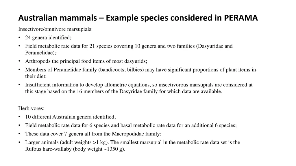 australian mammals example species considered 3