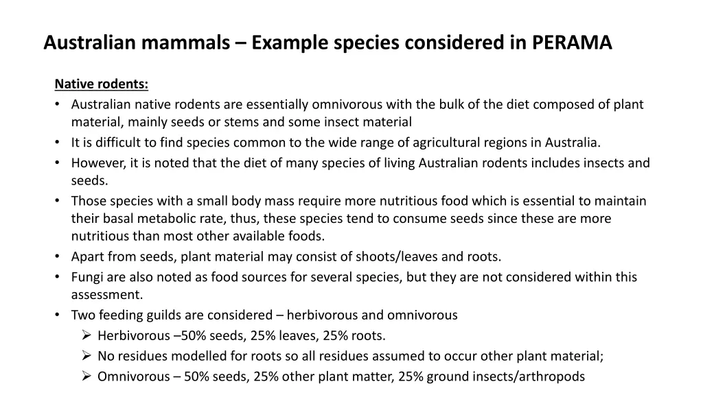 australian mammals example species considered