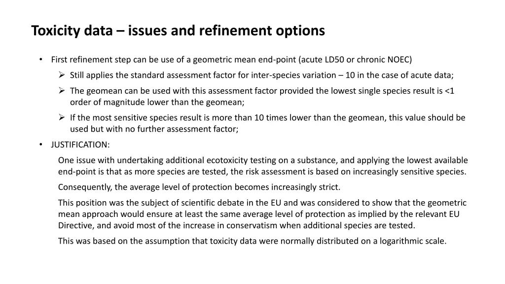 toxicity data issues and refinement options 1