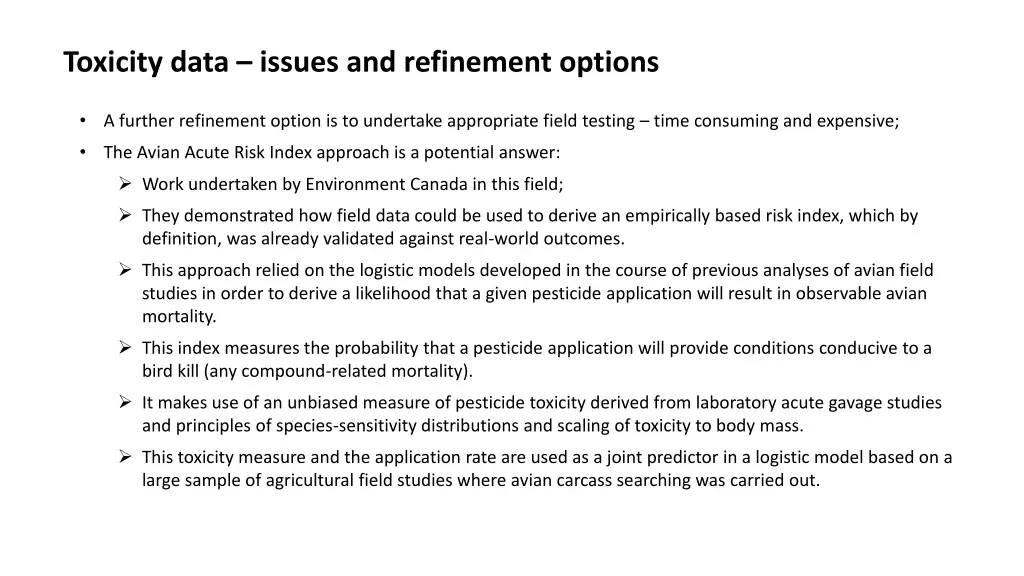 toxicity data issues and refinement options 2