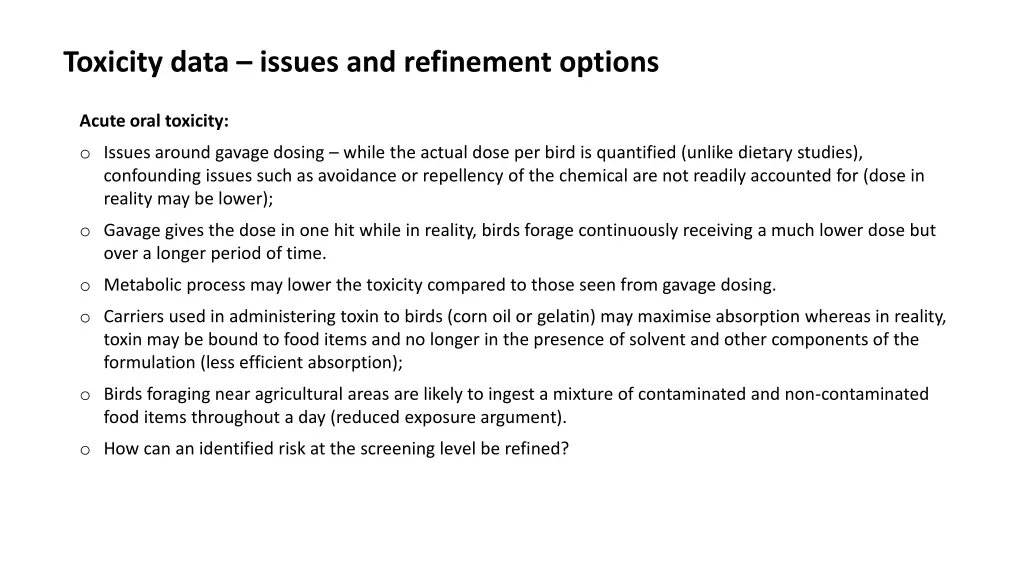 toxicity data issues and refinement options