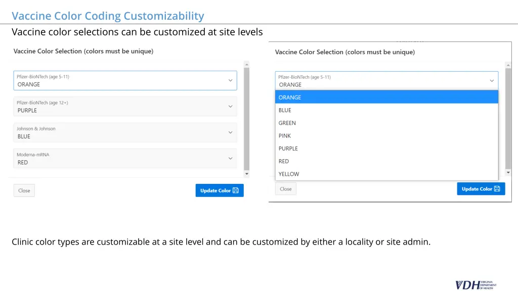 vaccine color coding customizability vaccine