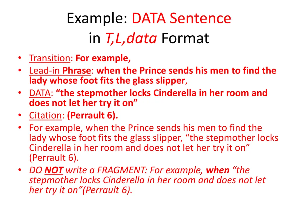 example data sentence in t l data format