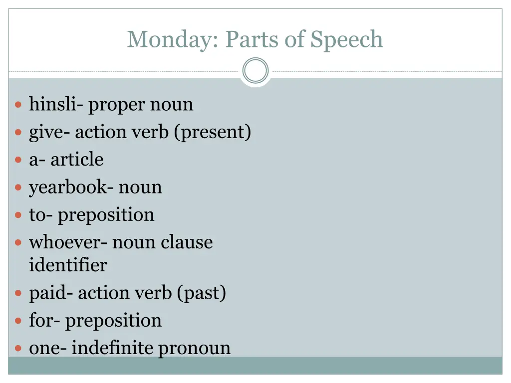 monday parts of speech 1